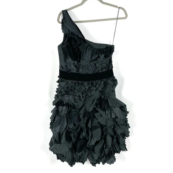 Marchesa One Shoulder Ruffle‎ Dress Black Floral Textured Dress Sz 4 Women's - Picture 4 of 9